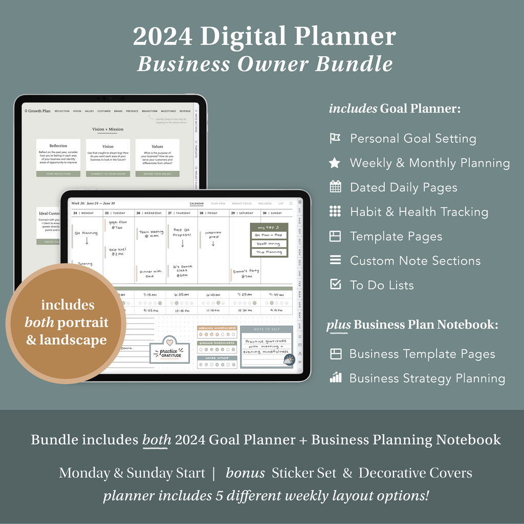 2024 Digital Goal-Setting + Weekly Planner (Horizontal)