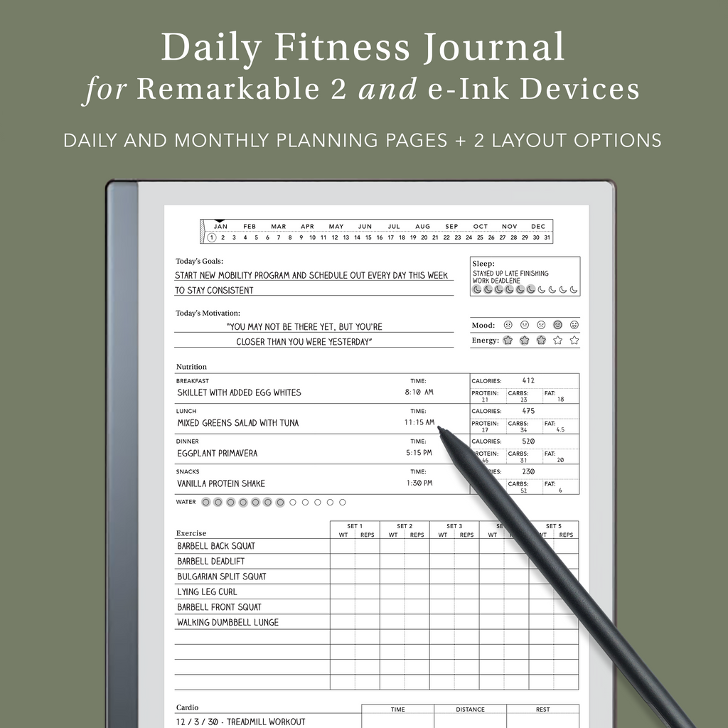 Fitness Journal for reMarkable 2 & e-Ink tablets