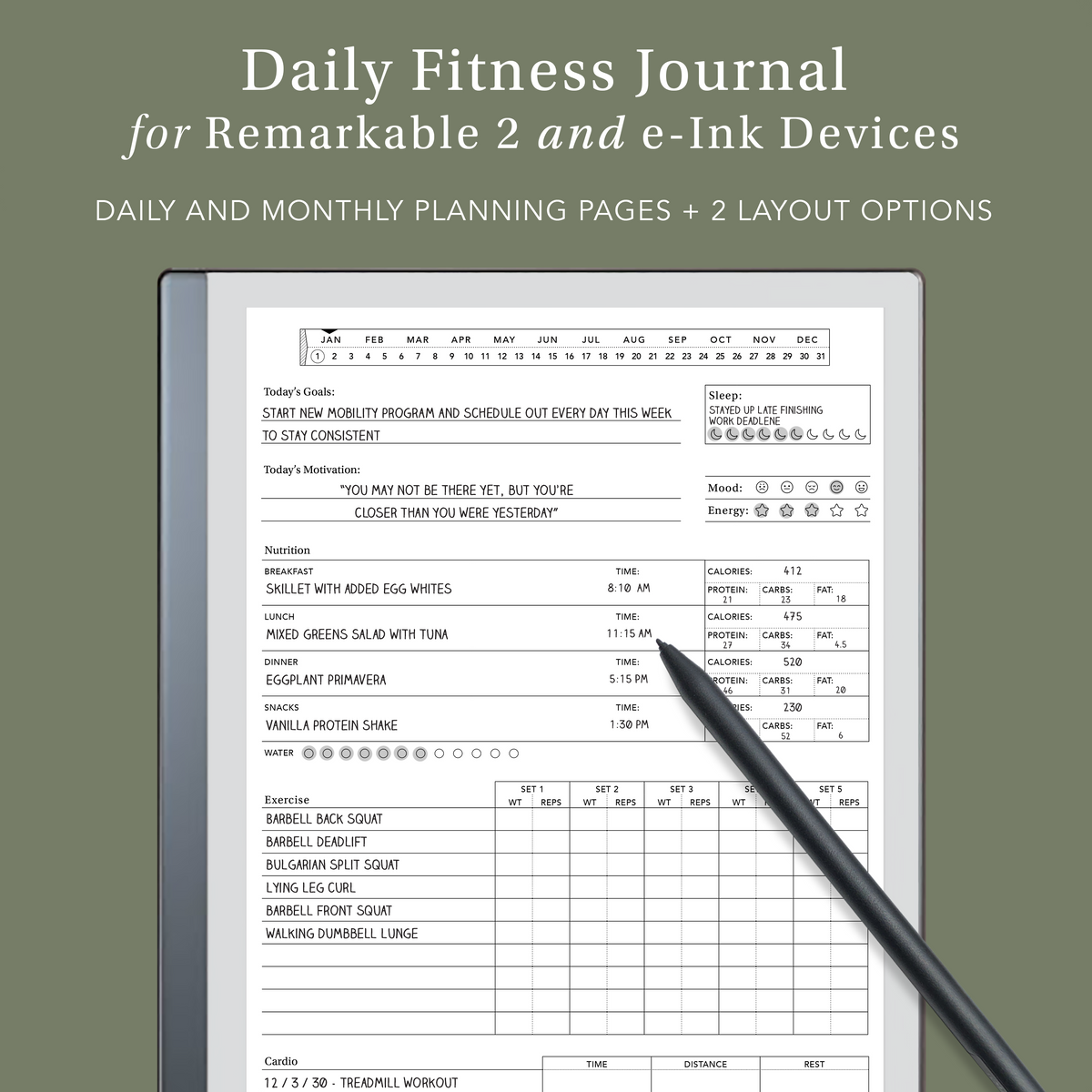 Fitness Journal for e-Ink tablets – Laurel Studio