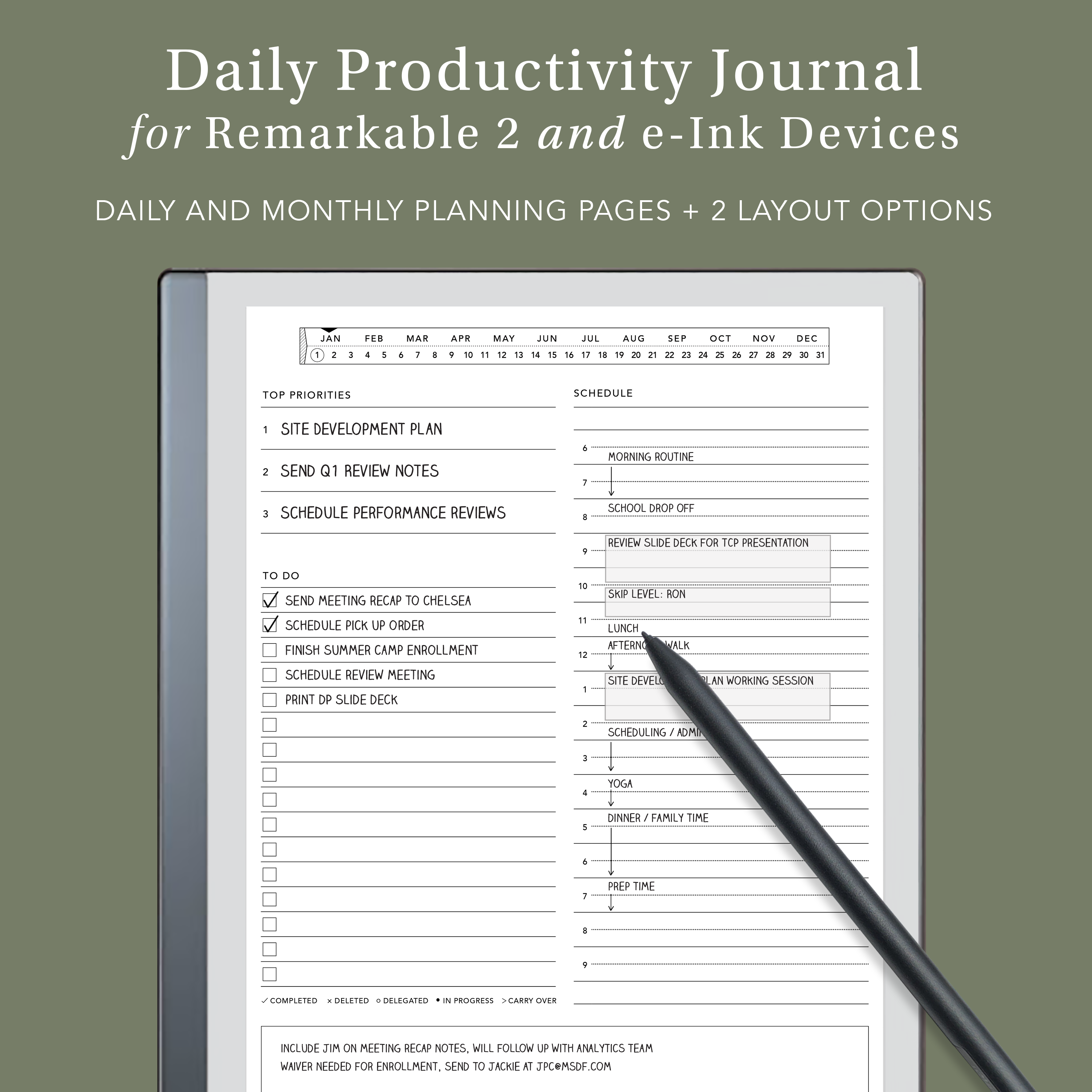 Productivity Journal Example Productivity Journal for e-Ink tablets – Laurel Studio
